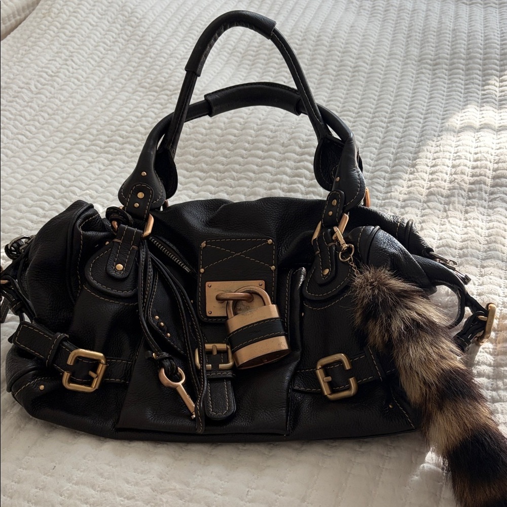 Authentic Chloe Dark Brown Leather Paddington Bag with Padlock and key